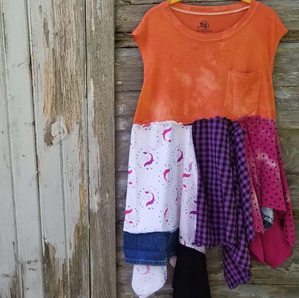 Boho Tye Dye Tshirt Unicorn Tunic Upcycled Handmade - Picture 6 of 6